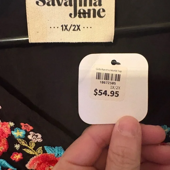 Savanna Jane Black Top with Red and Blue Floral Embroidery - Picture 3 of 4